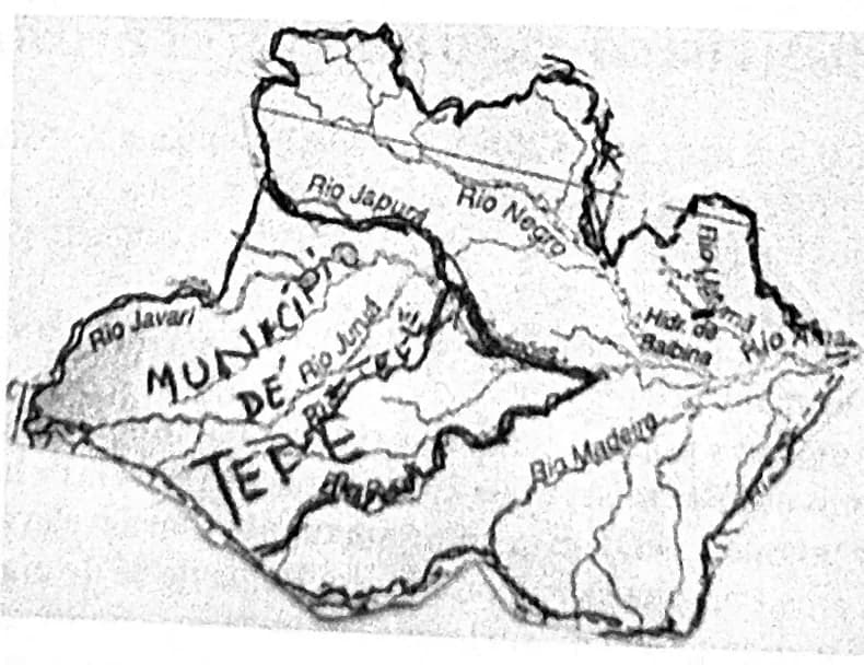 Mapa antigo do município de Ega, mostrando o traçado dos rios e os limites do território em 1759