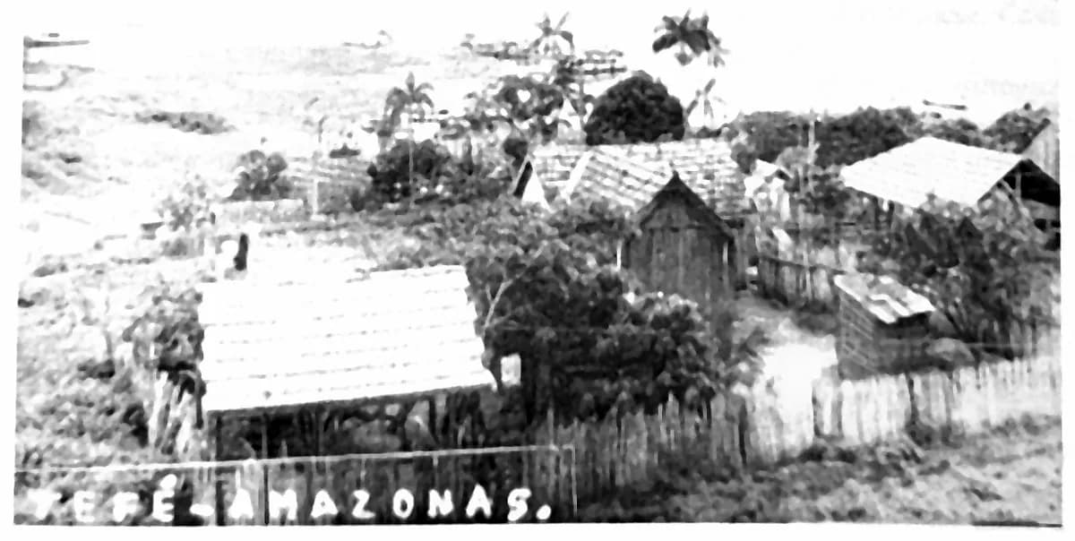 Fotografia do início da urbanização do bairro da Olaria, com casas de madeira muito simples